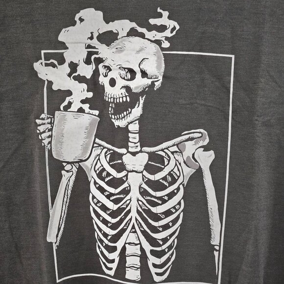 Skeleton Graphic T Shirt Halloween Costume M Coffee Short Sleeve Crew Neck - Picture 3 of 7